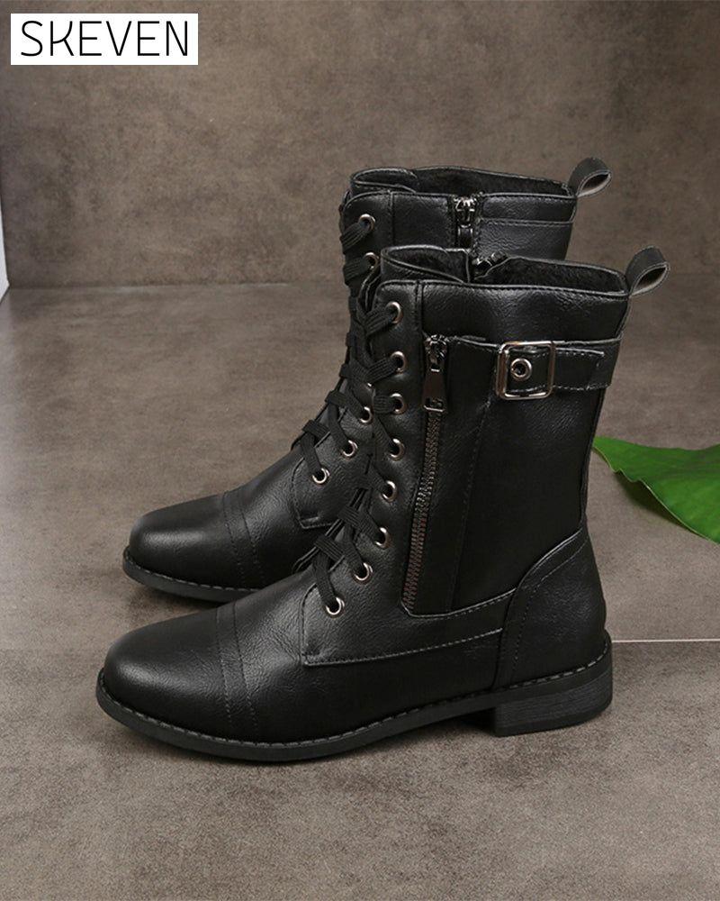 Women's Round Toe Side Zipper Leather Orthopedic Boots