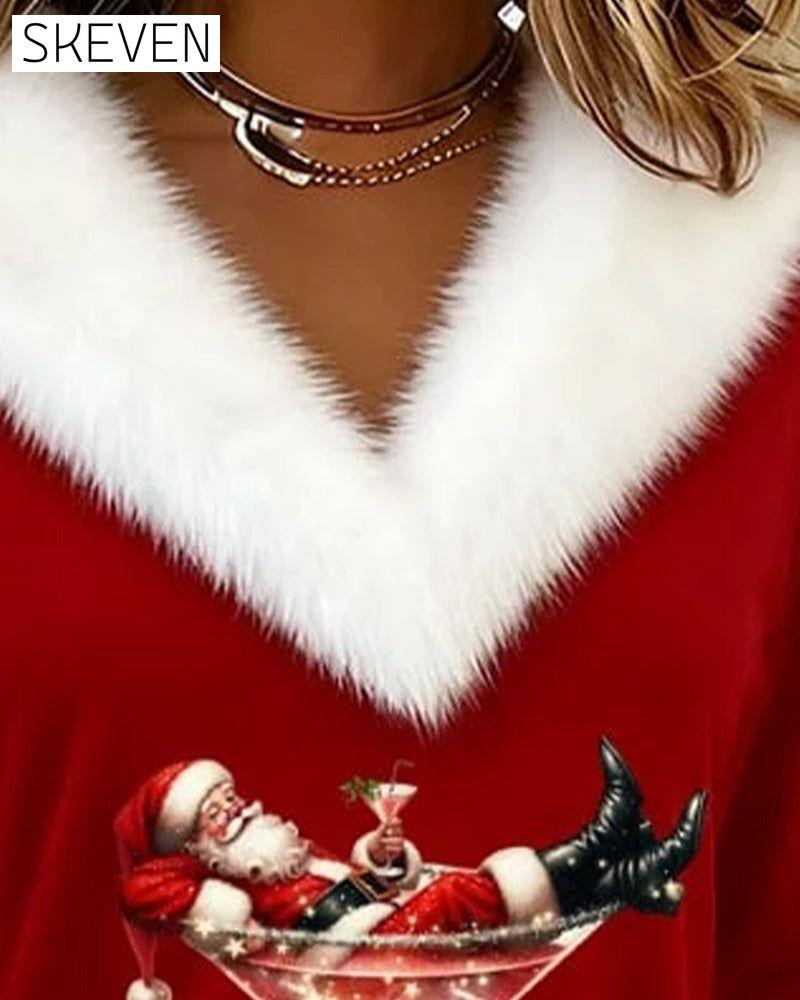 Langarmshirt mit Plüsch-Weihnachtsprint