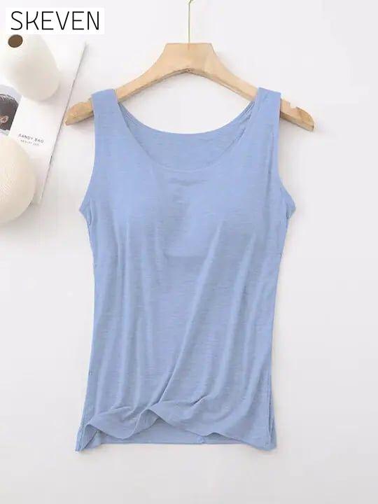 Women's Tank Top with Built-In Bra, Sleeveless Casual Basic Round Neck Regular