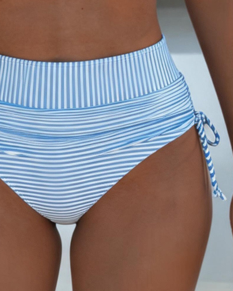 Striped Square Neck V-Slit Bikini