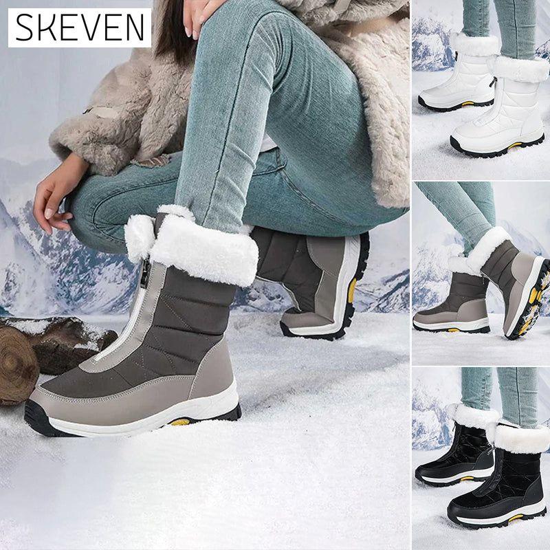Damen-Schneestiefel mit Reißverschluss, rutschfest und warm
