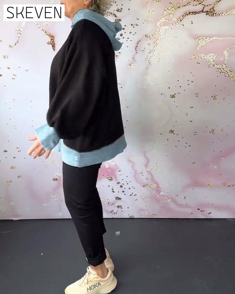 Casual contrast color lantern sleeve hoodie