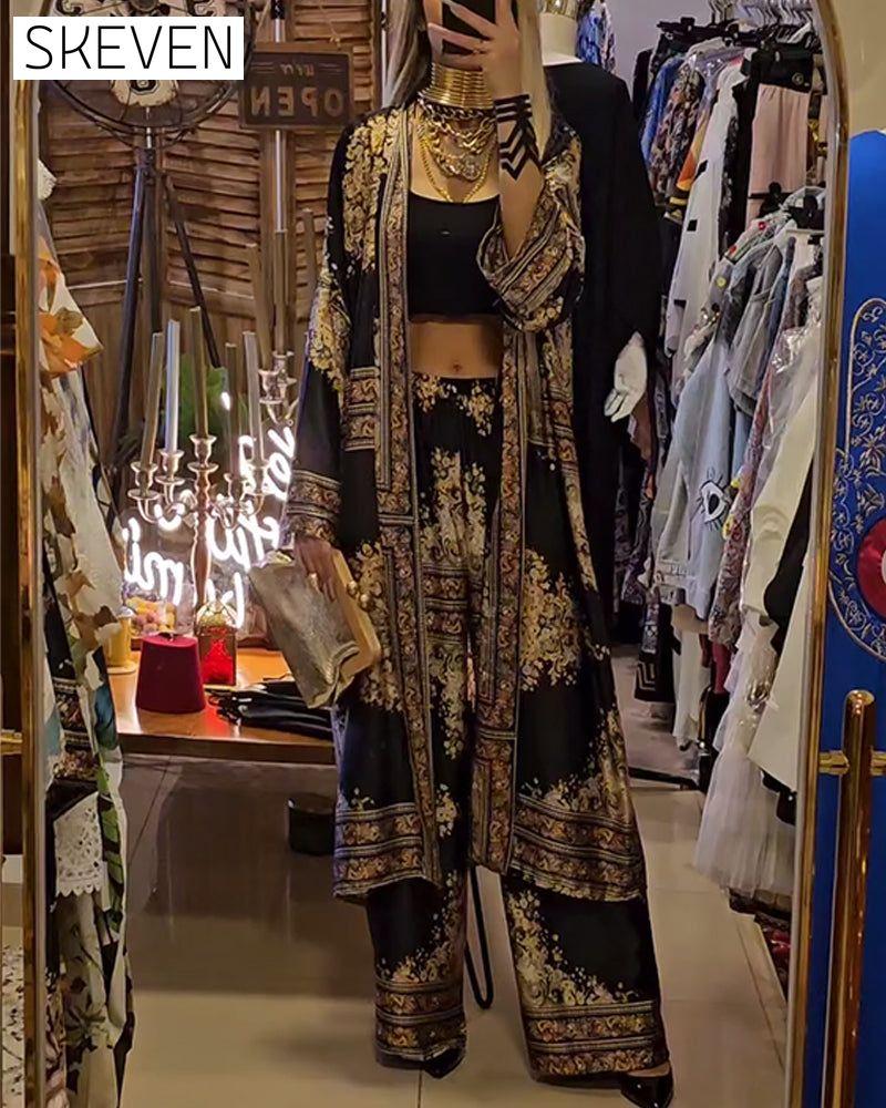 Vintage print coat and pants two-piece set spring summer two-piece sets