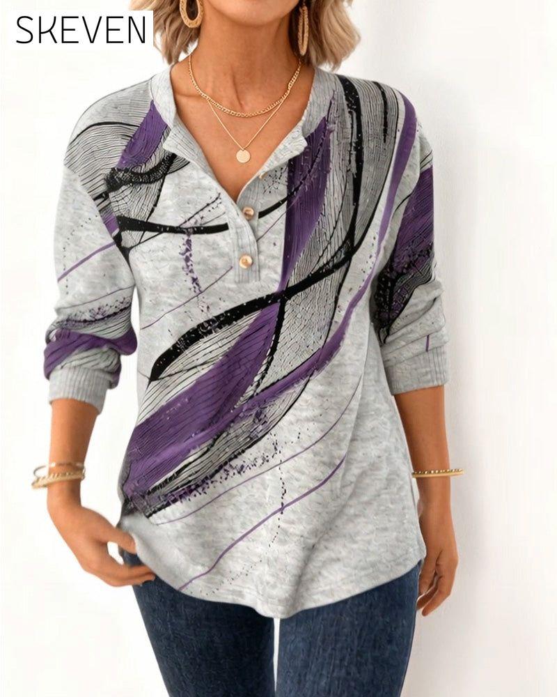 Henley Collar Printed Sweatshirt