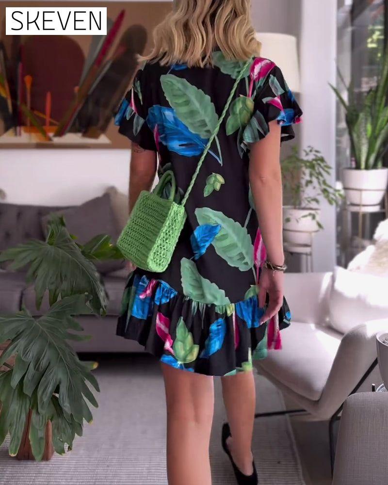 Lässiges Rüschenkleid mit Blumenmuster