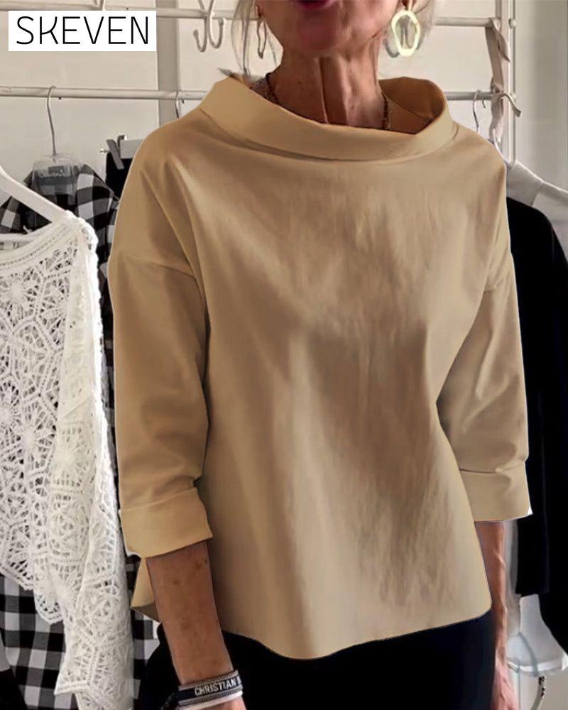 Lässiges Oberteil mit Reverskragen in Unifarbe