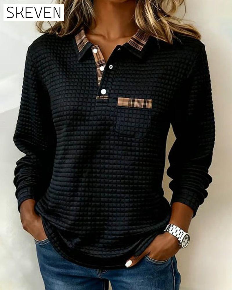 Sweat-shirt à boutons et col en V bicolore
