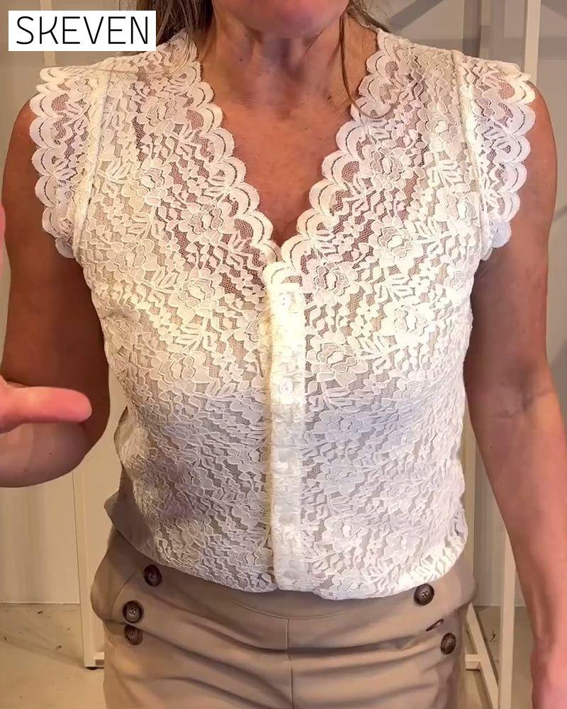 Lace sleeveless v-neck elegant tank top