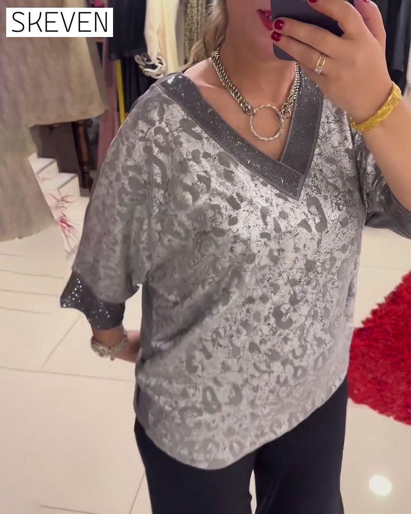 Lässige Bluse mit V-Ausschnitt und Print