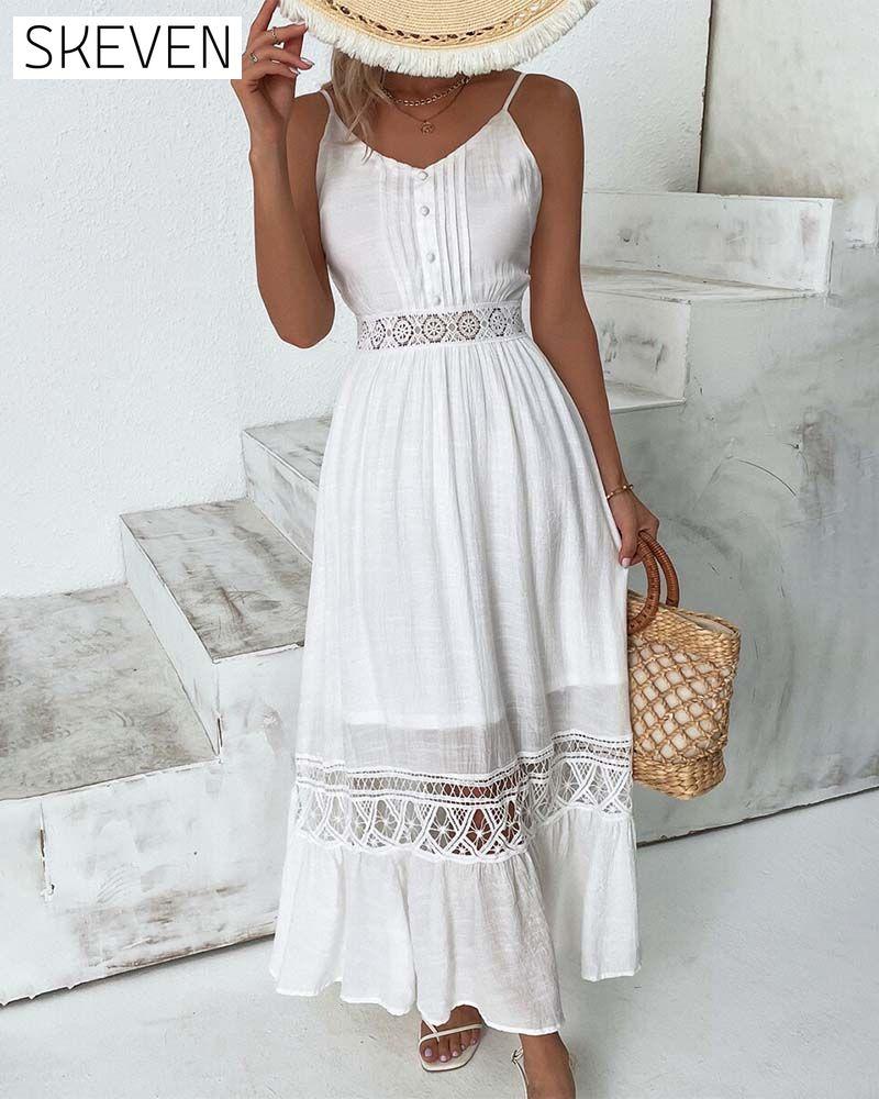 Elegantes, einfarbiges Spitzenkleid mit Trägern