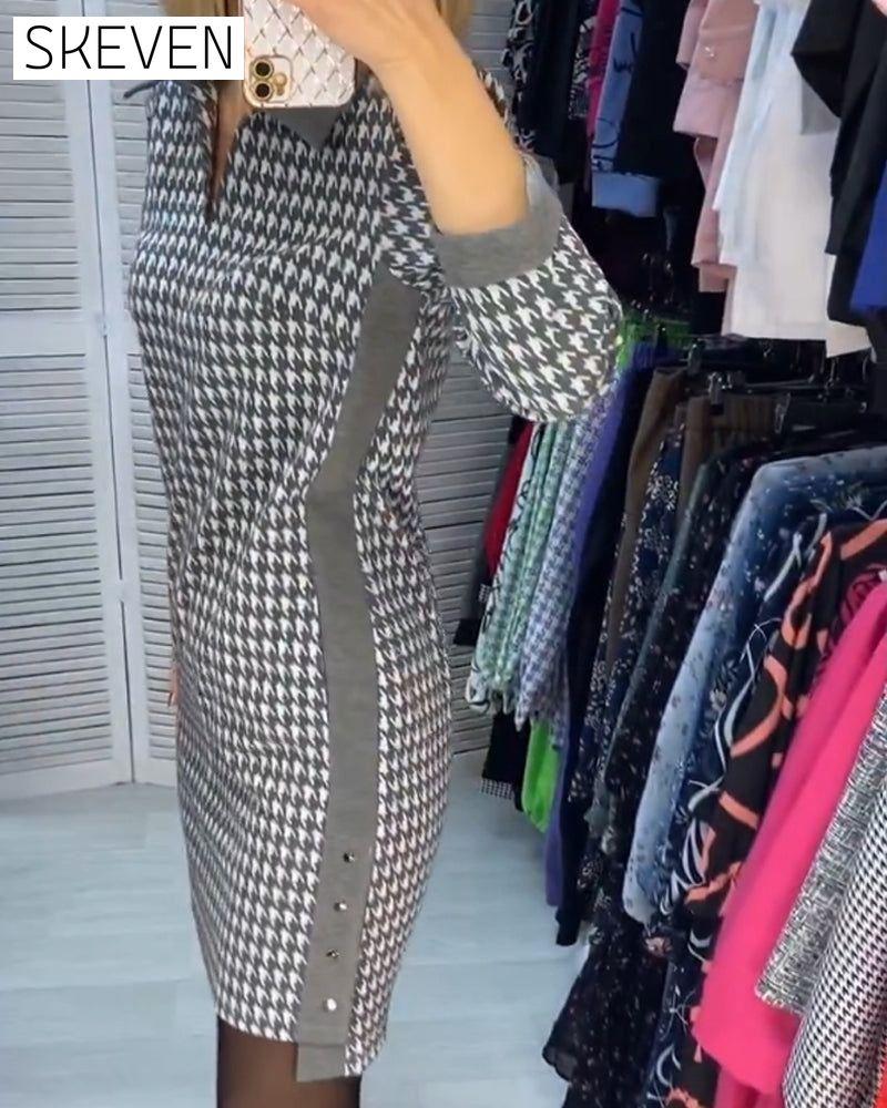 Lapel Pocket Plaid Long Sleeve Dress 2023 f/w 23BF casual dresses Clothes Dresses