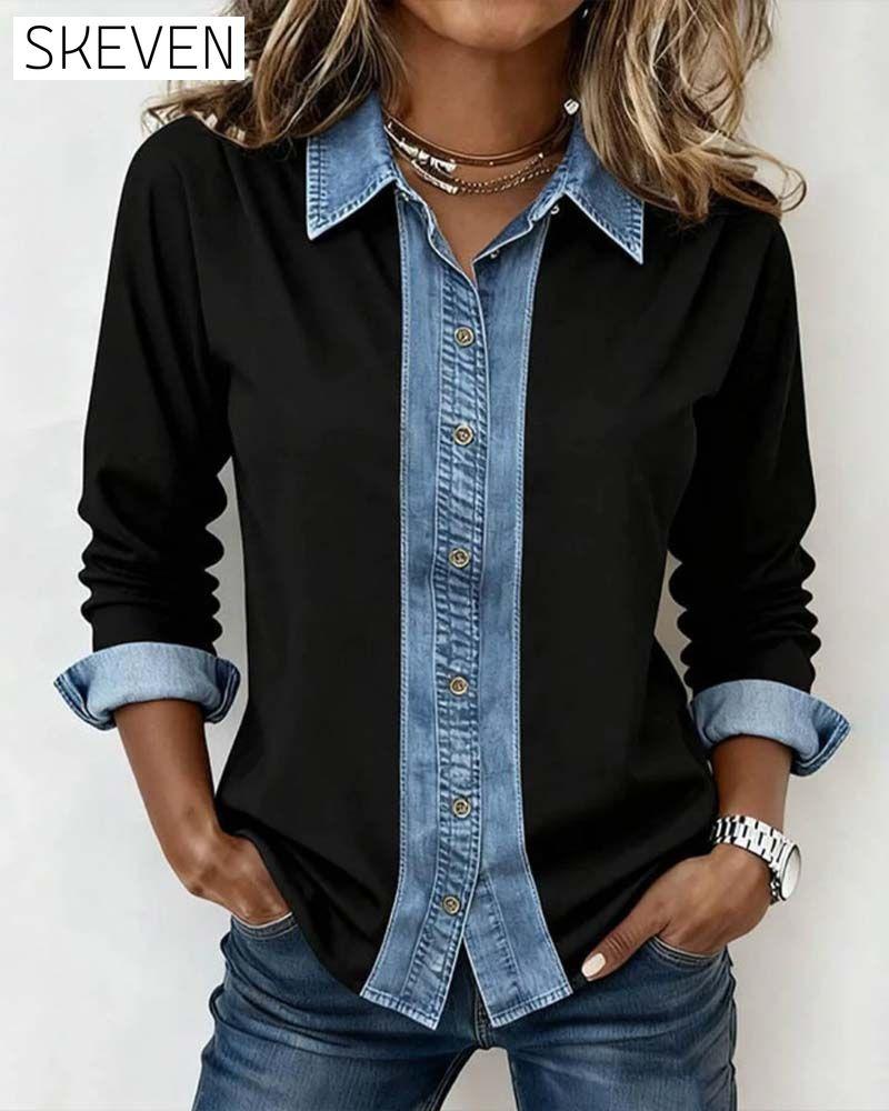 Hemd mit Denim-Patchwork-Kragen