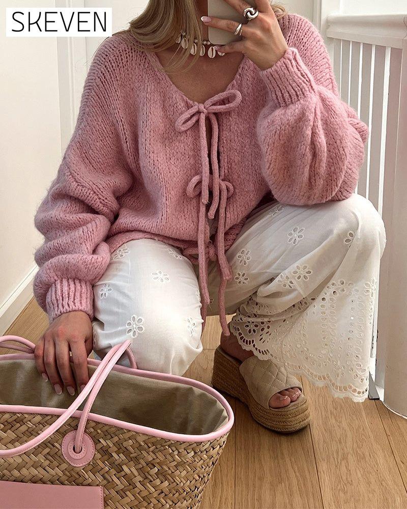 Lässiger, einfarbiger Cardigan mit Schnürung