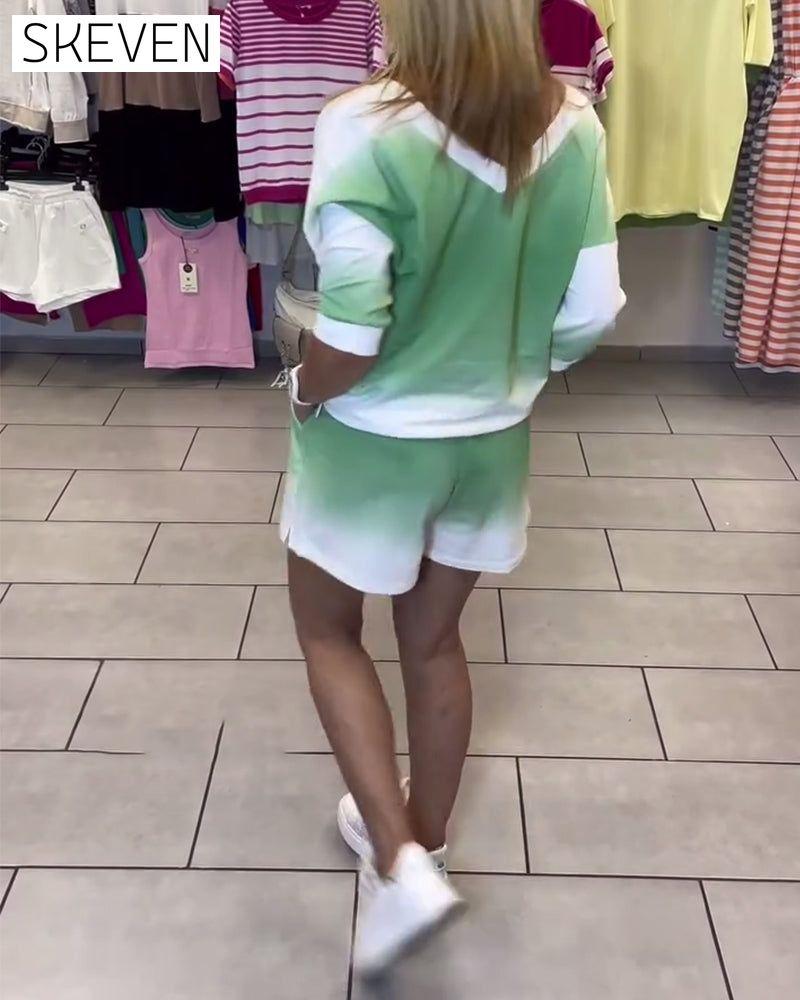 Long-Sleeved V-Neck Gradient Sports Set