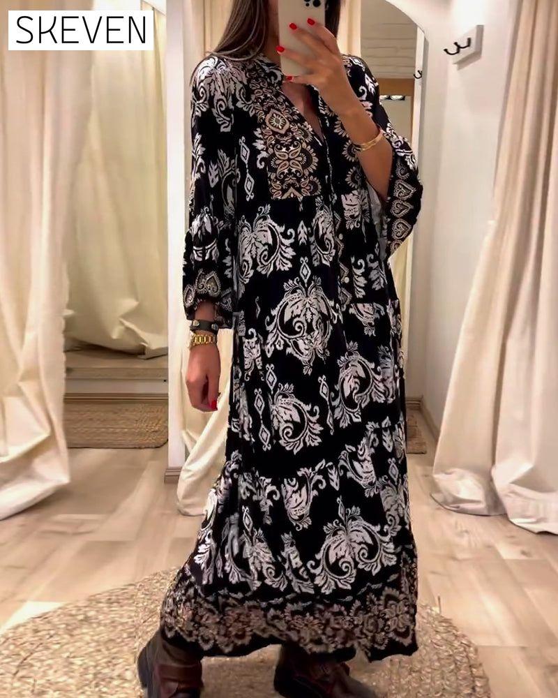 Vintage bedrucktes, plissiertes, locker sitzendes Kleid