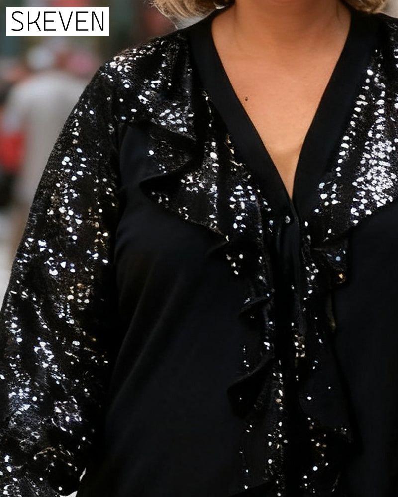 Plus-Size Ruffled Sequined Blouse