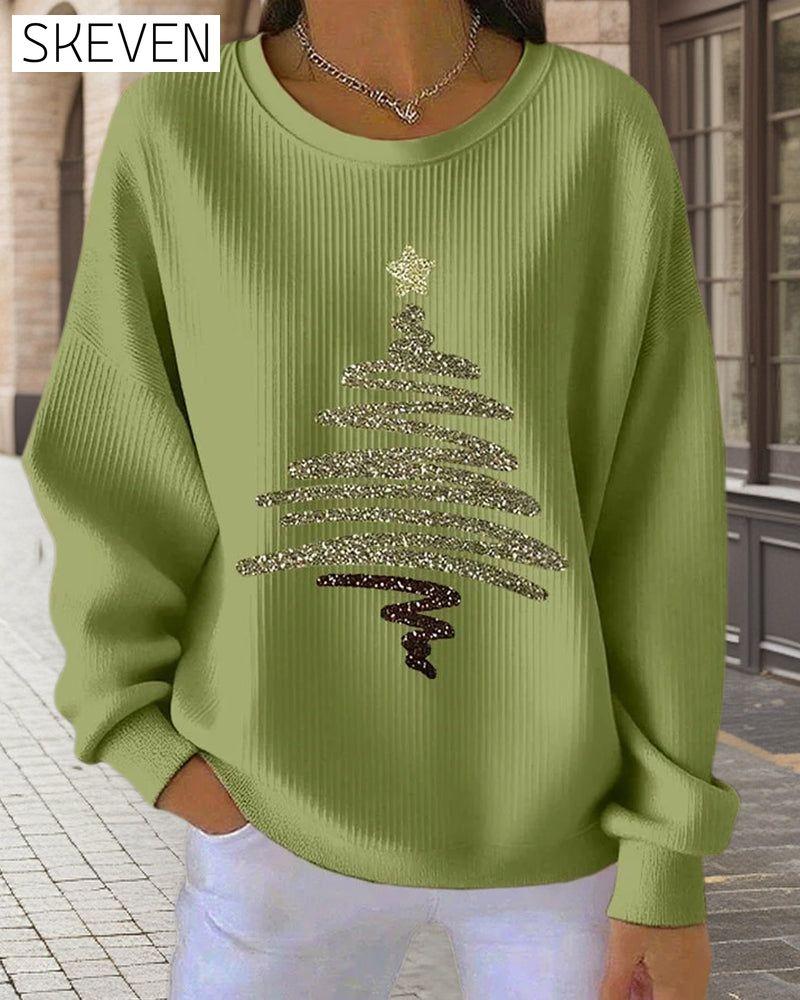 Loose Pitted Christmas Print Sweatshirt