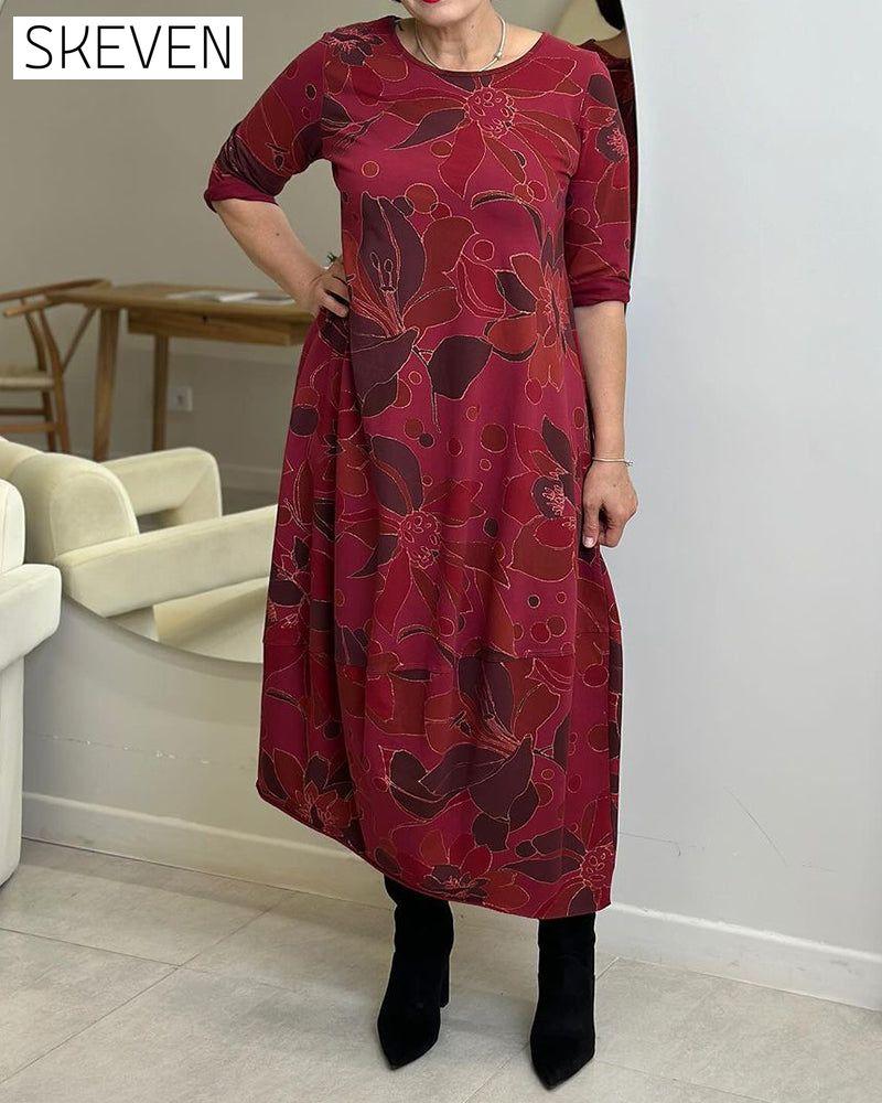 robe décontractée à col rond et imprimé floral