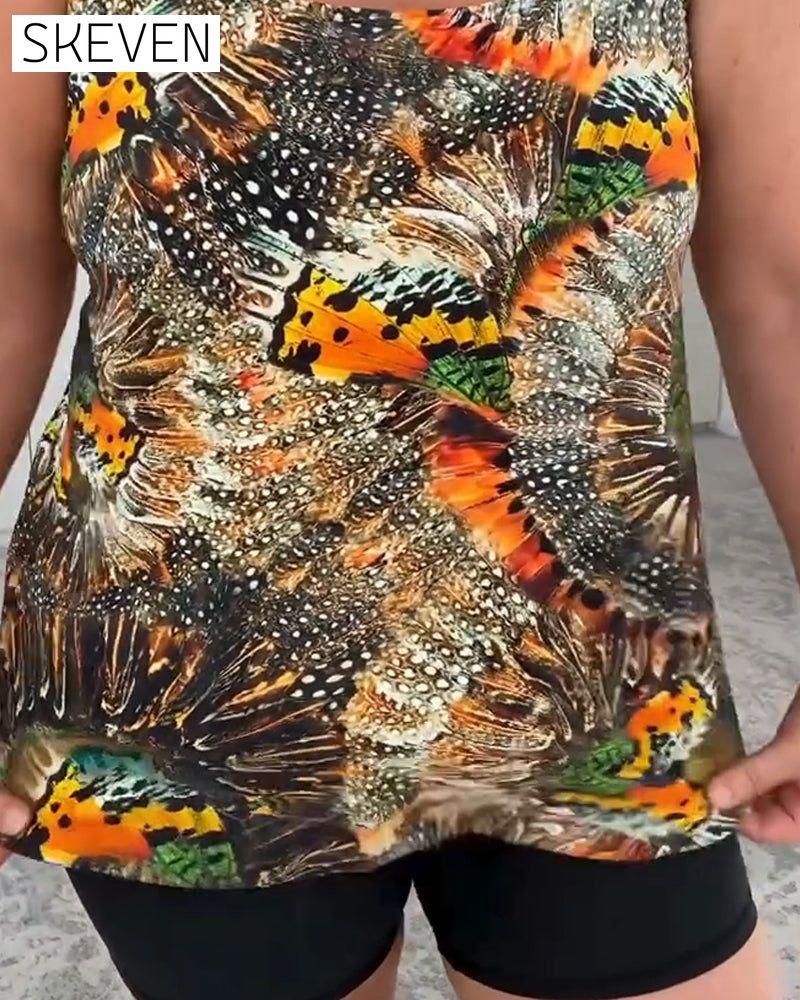 Two-Piece Printed Boxer Swimsuit