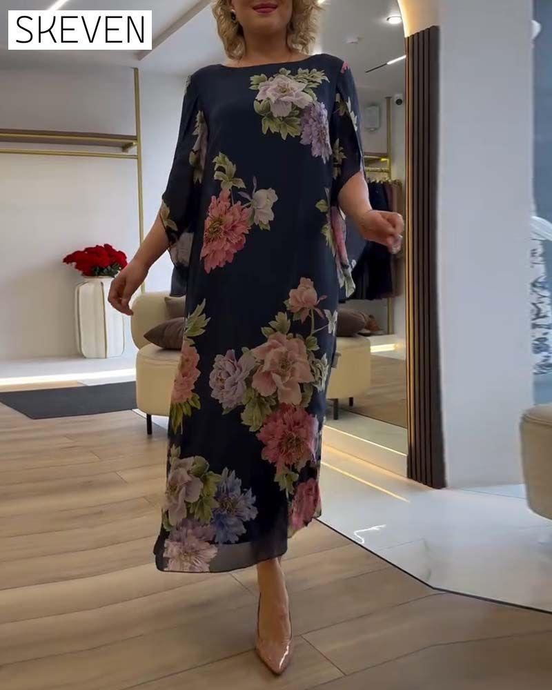 Round Neck Floral Slit Dress