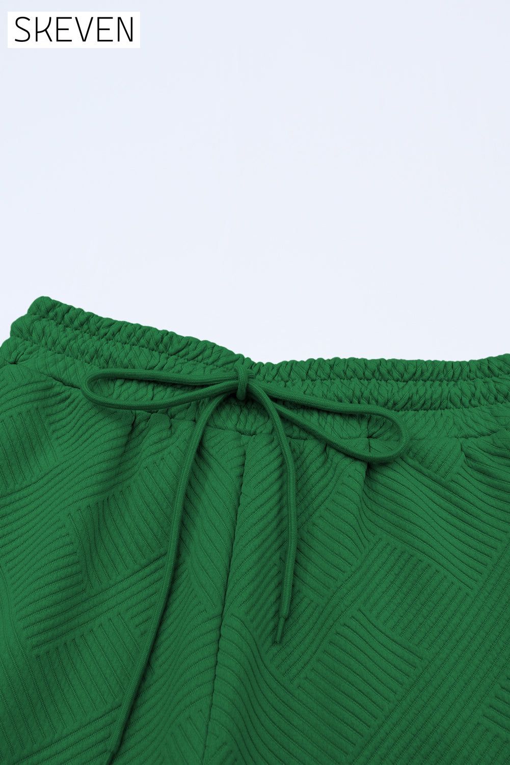 Dark Green Textured Loose Fit T Shirt and Drawstring Pants Set 2 pieces Best Sellers clothes EDM Homewear EDM Monthly Recomend Fabric Ribbed lounge wear Occasion Home pants set Print Solid Color Season Summer sets Silhouette Wide Leg Style Casual