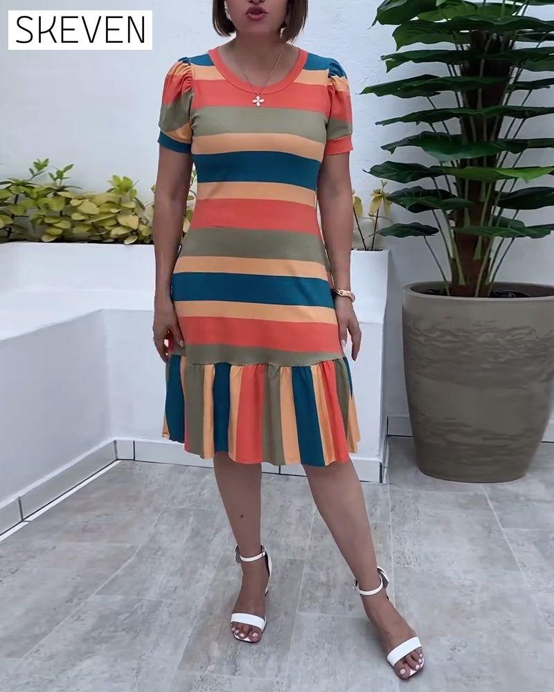 Casual Short Sleeve Striped Dress