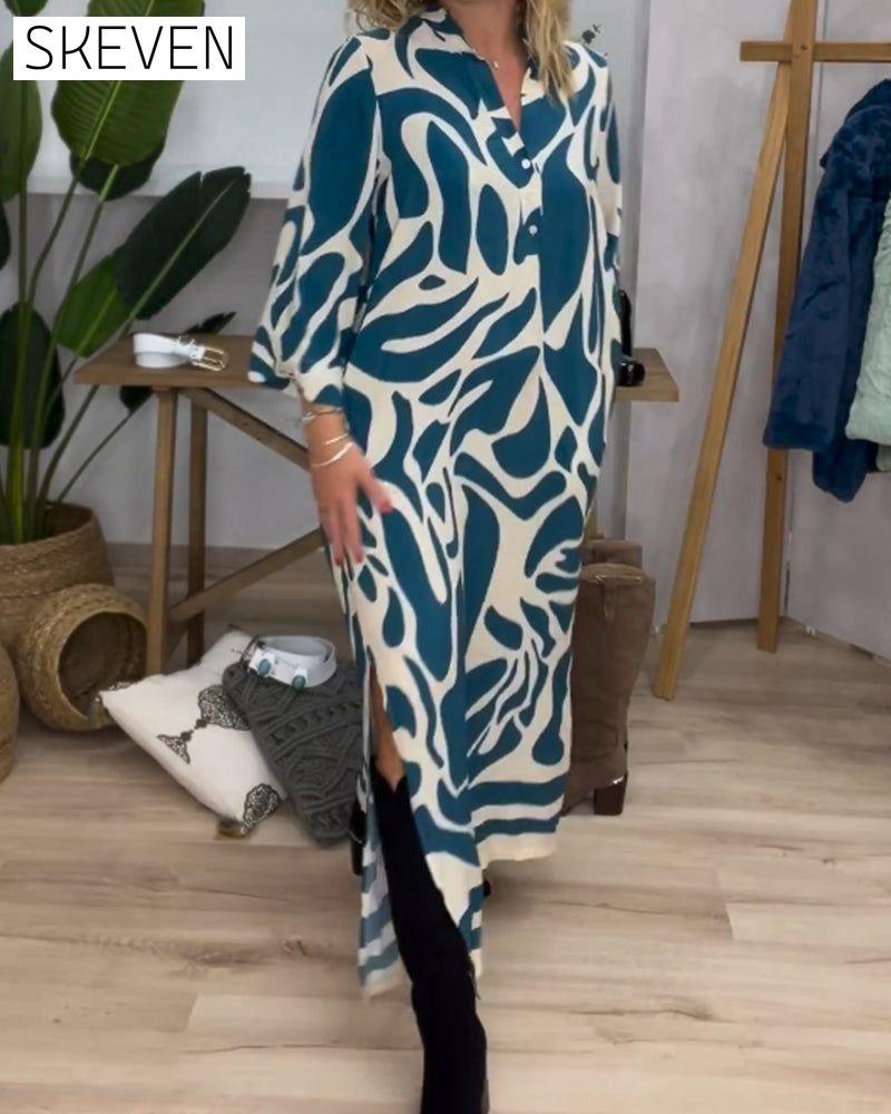 Lapel side slit printed dress 2023 f/w 23BF casual dresses Clothes Dresses spring