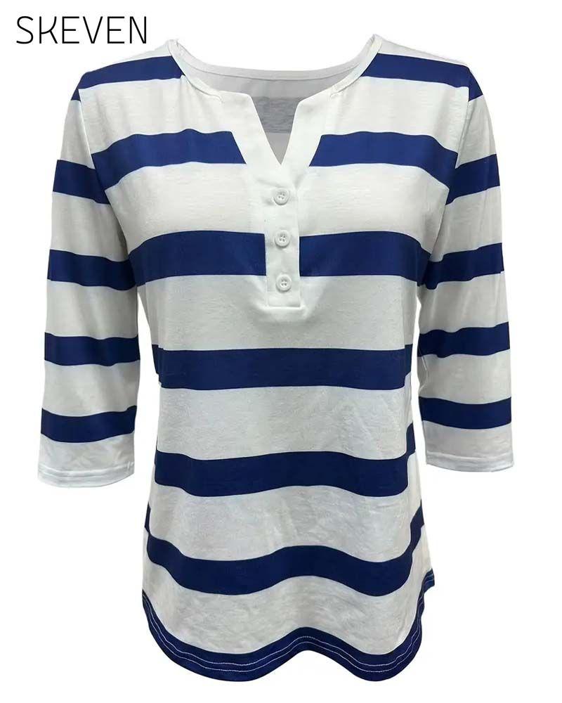 Long-Sleeved Versatile Striped Blouse