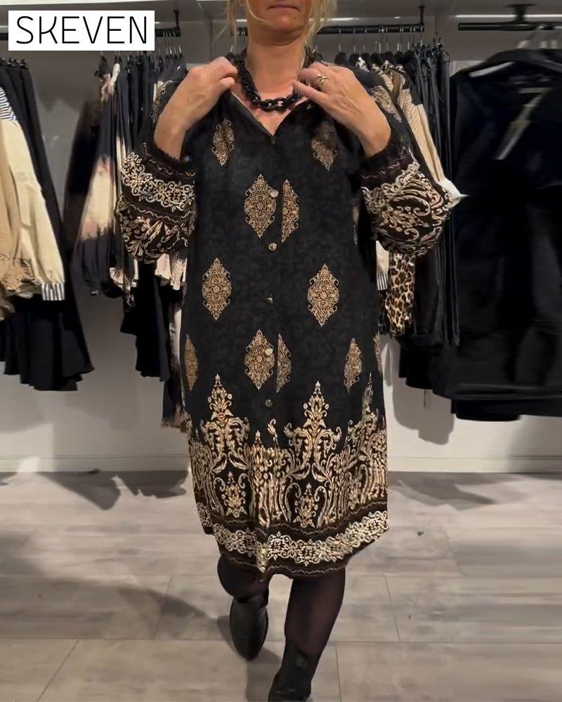 robe vintage imprimée à revers et boutons