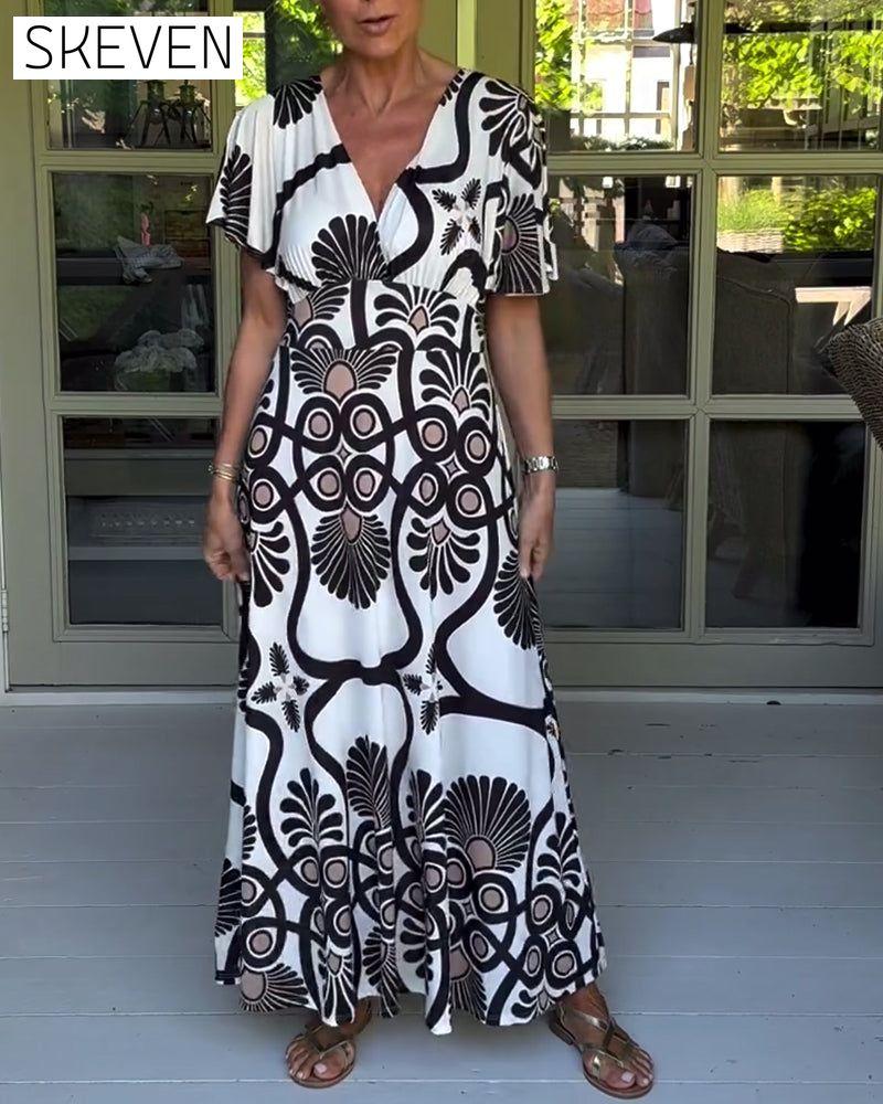 Short sleeve vintage print dress