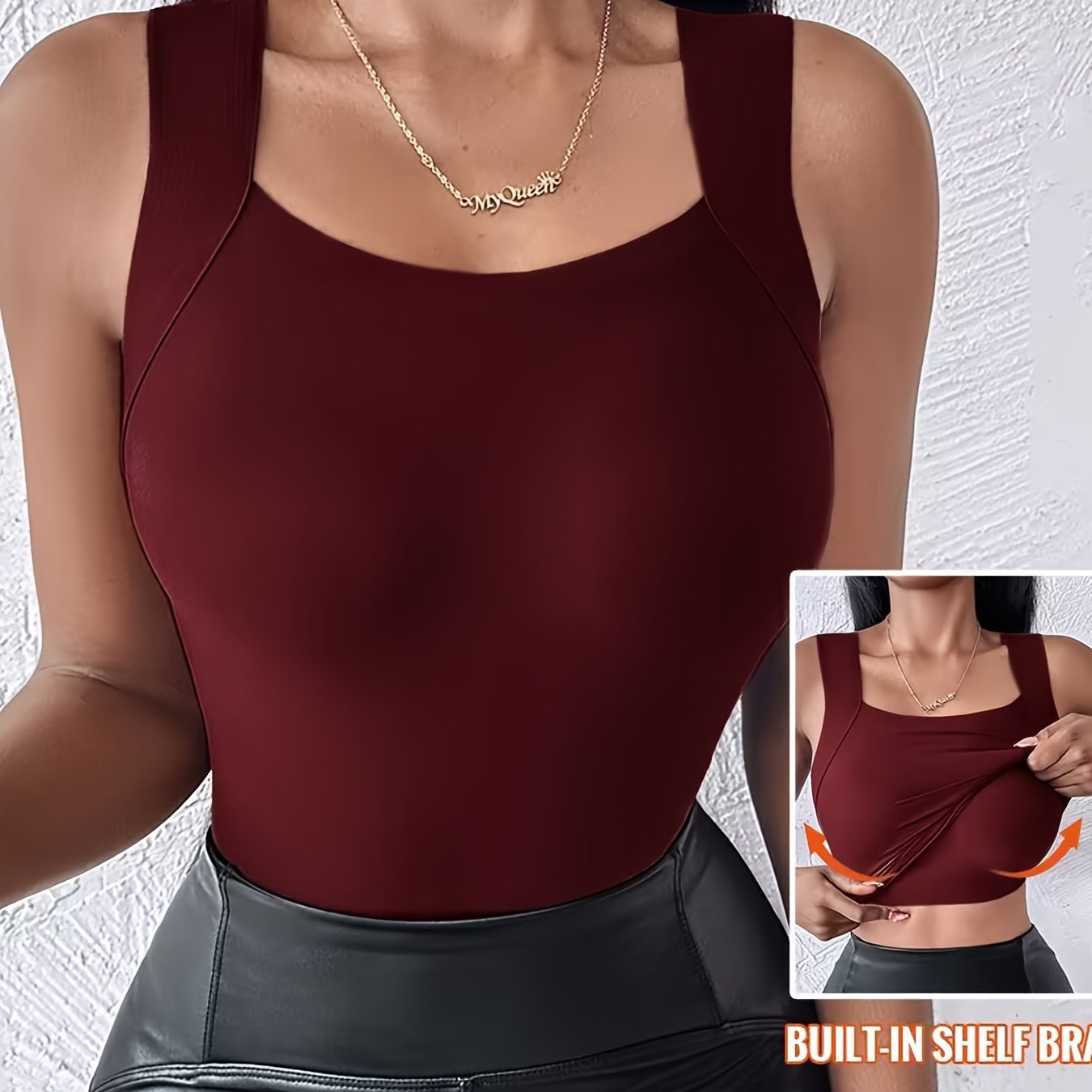 🔥Last Day Special Price ￡8.99!!💐Women's U Neck Camisole High Strechy Seamless Built-in Bra Padded Tank Tops