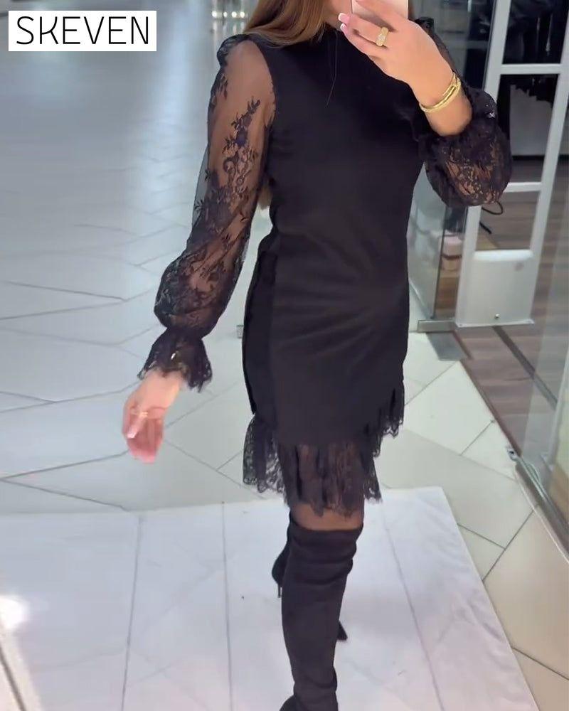 Lace-Trimmed Patchwork Dress