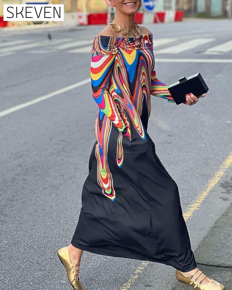 Long sleeve off shoulder elegant maxi dress
