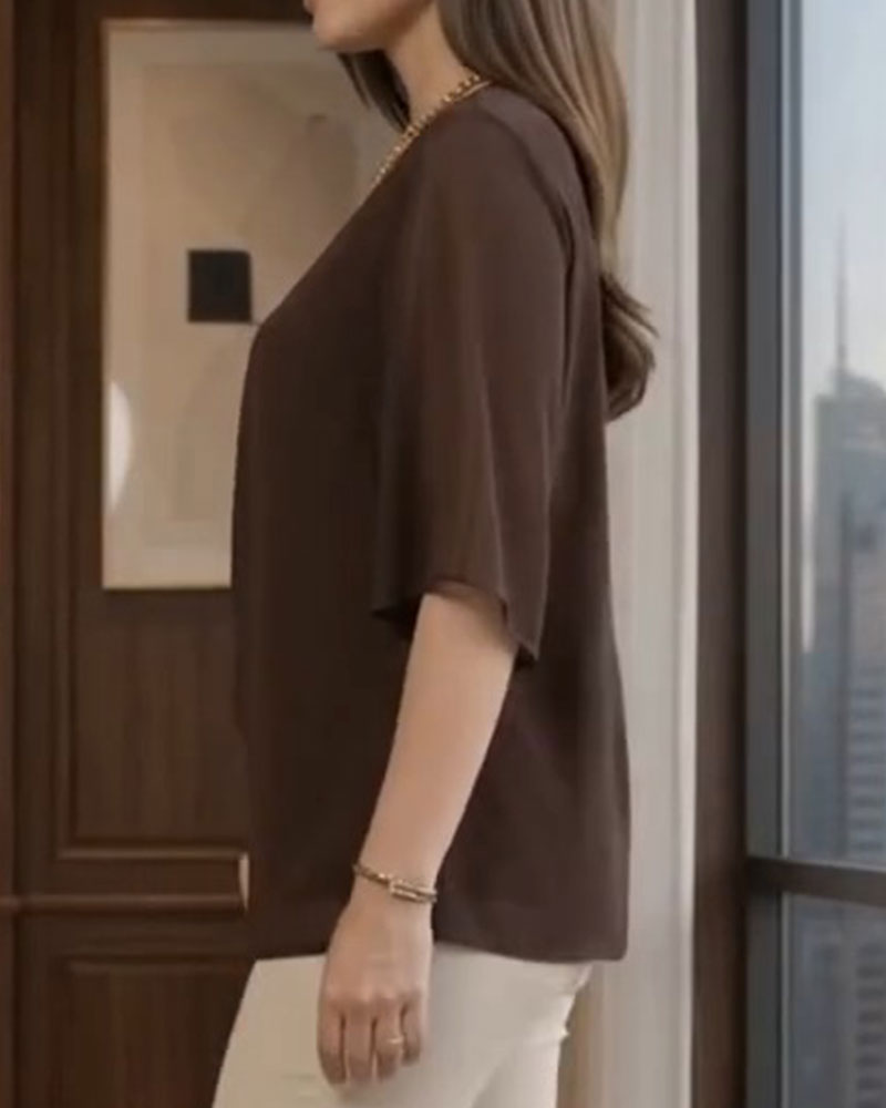 Crew Neck Shirred Casual Blouse