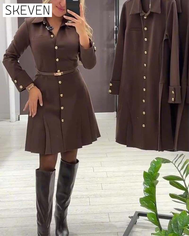 Button-Up Long-Sleeved Dress