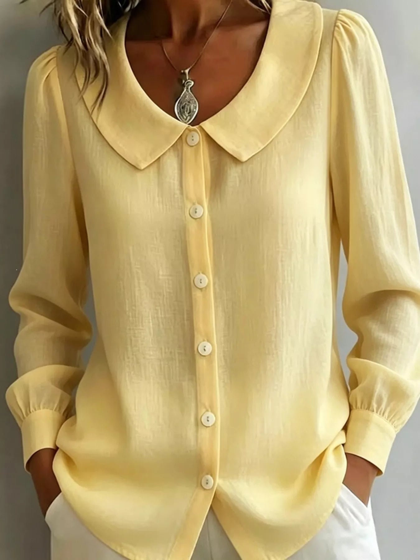 Full Size Peter Pan Collar Button-Down Shirt Plus Size