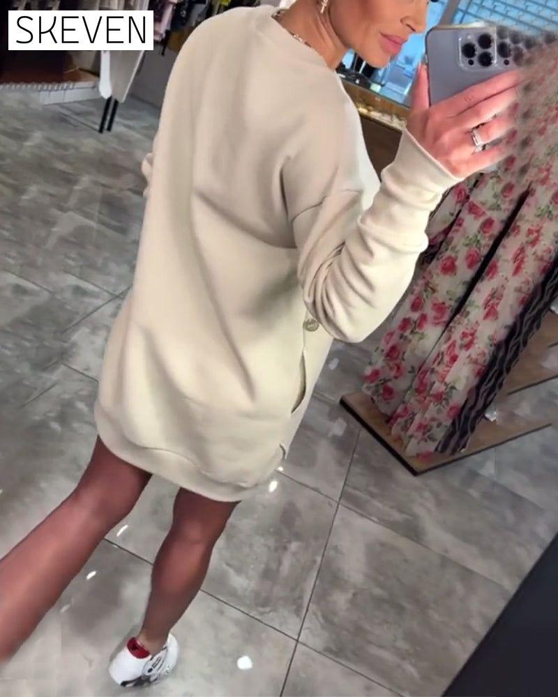 Robe pull à poches et manches longues