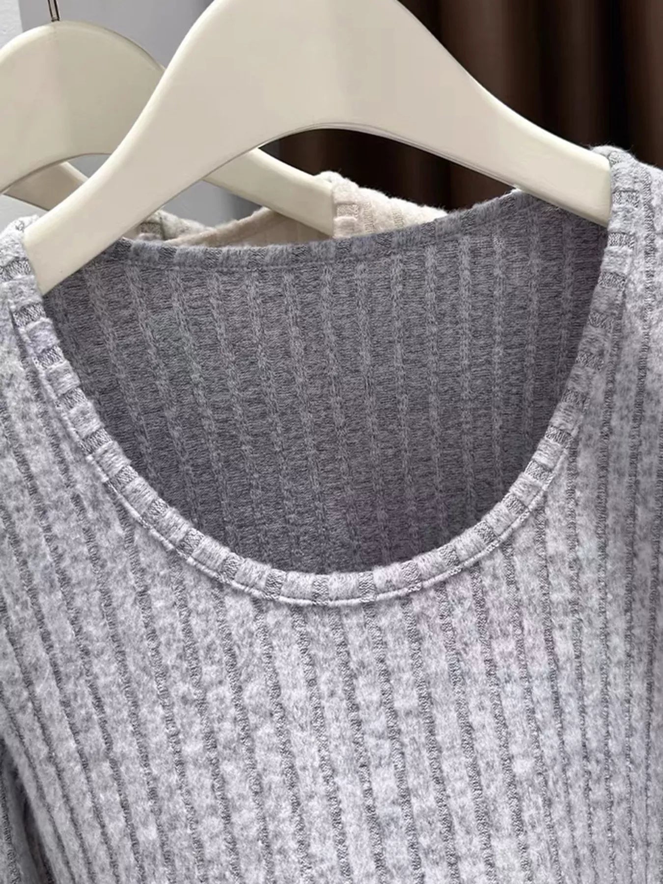 Ribbed Knit Slim Fit Long Sleeve T-Shirt