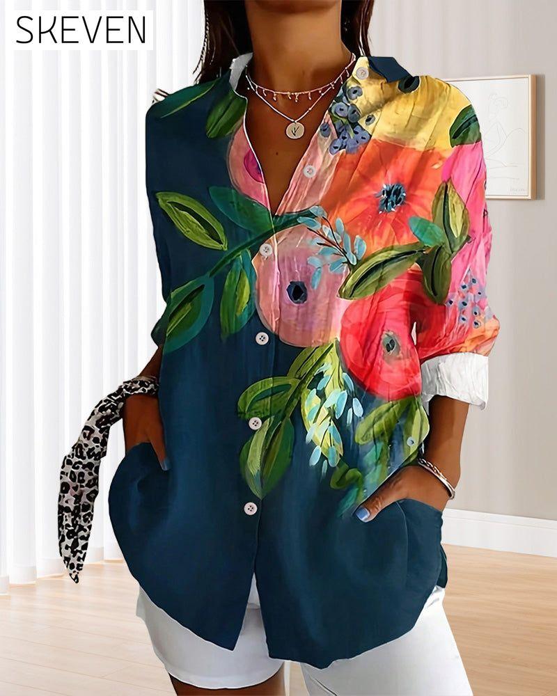 Printed Stand Collar Blouse