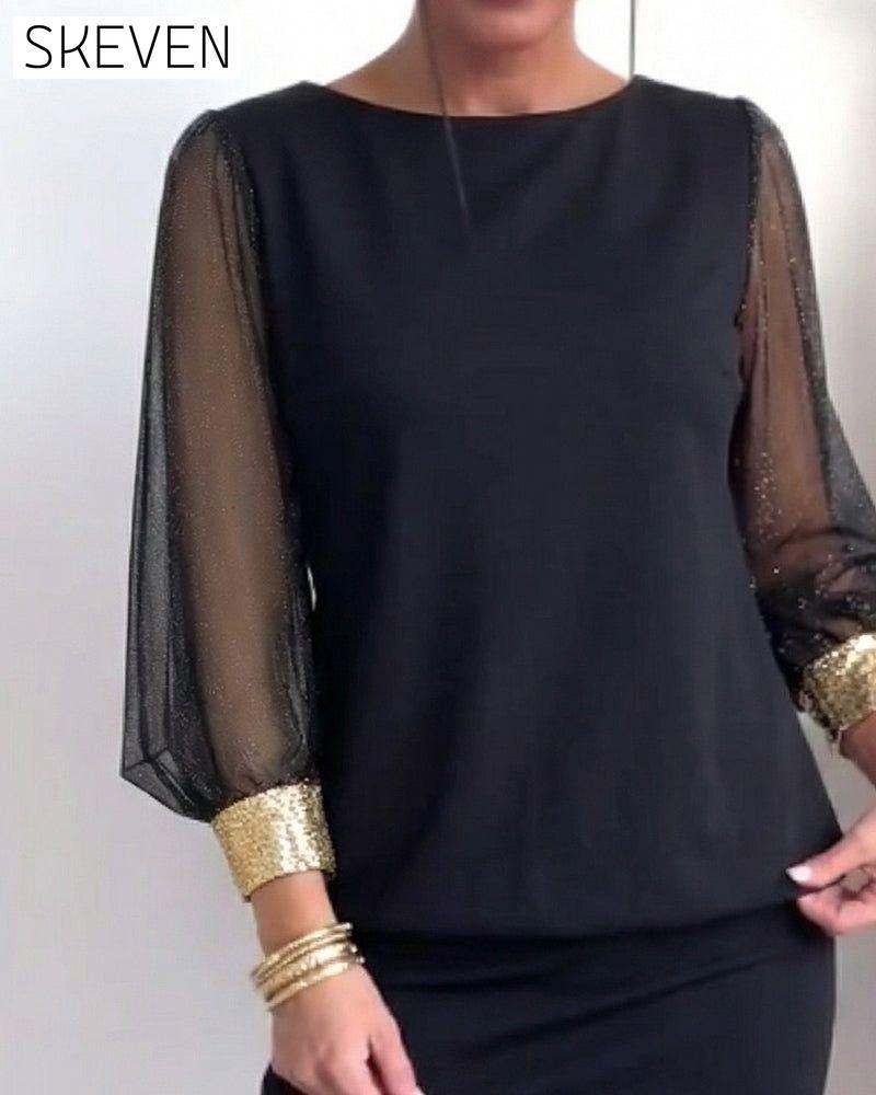 Tulle Color-Blocking Long Sleeve Dress