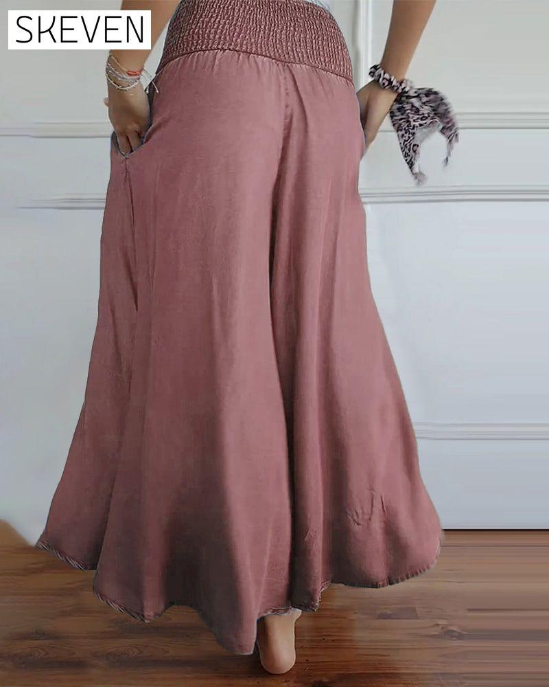 Elastic waist wide leg pants