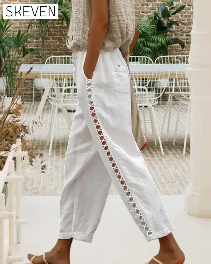 Cotton Linen Hollow Out Pant