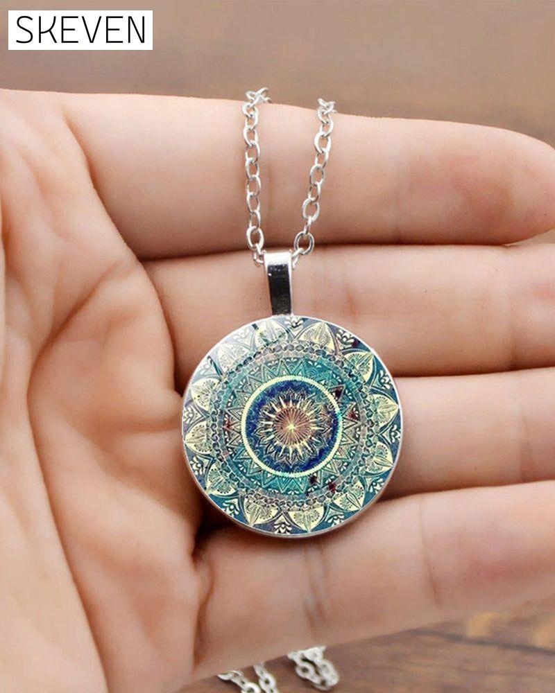 Mandala-Blumen-Edelstein-Halsketten-Set