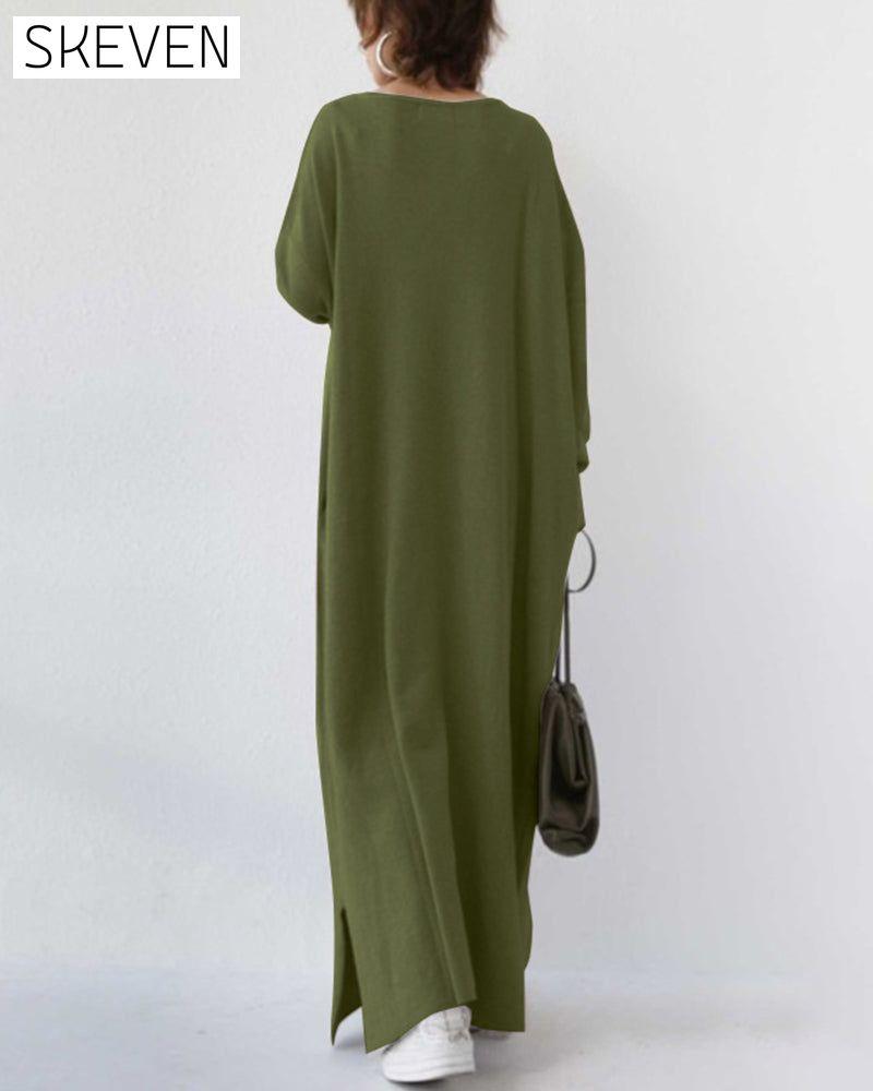robe trapèze à manches longues et col en V