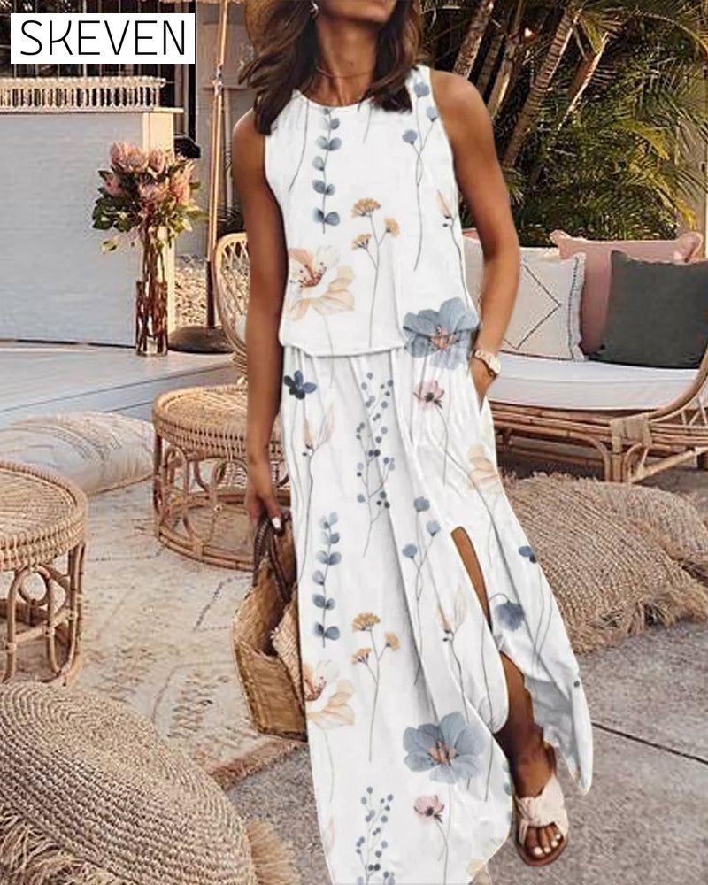 Sleeveless Dress in Floral Print 23BF Casual Dresses Clothes Dresses Spring Summer