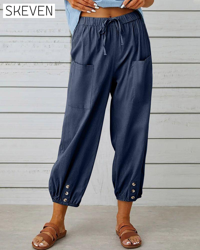 High waist button nine points pants