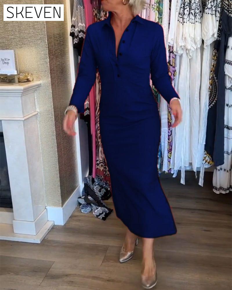 Solid color slit elegant dress