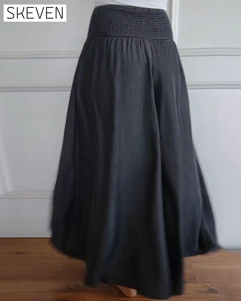 Elastic waist wide leg pants