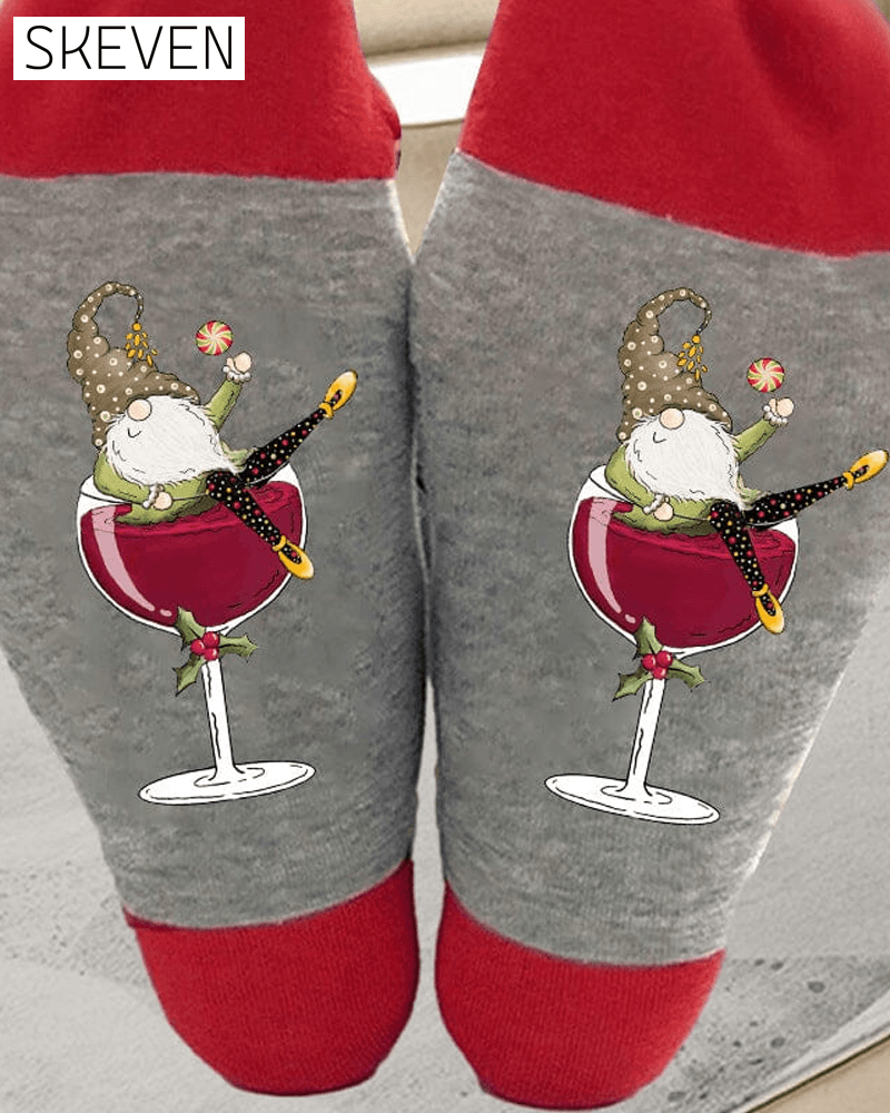 🧦Christmas gnome wine glass unisex crew socks🧦