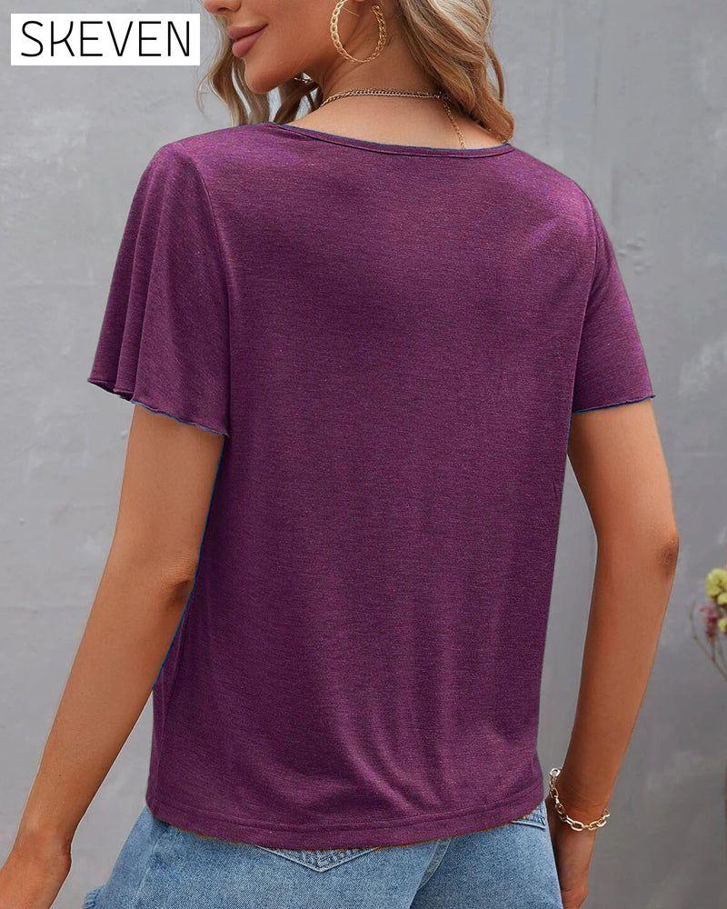 Solid color Cut Out T-shirt 23BF clothes Short Sleeve Tops Summer T-shirts Tops/Blouses